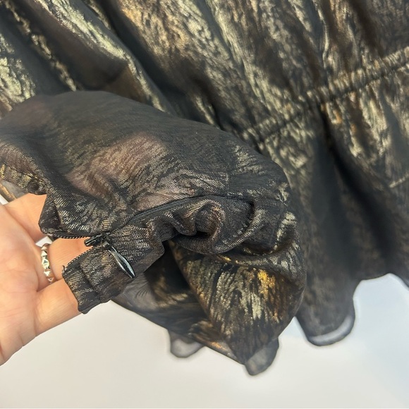 Walter Baker Faulk Puff Bronze Metallic Ruched Peplum Top Size - Picture 9 of 13